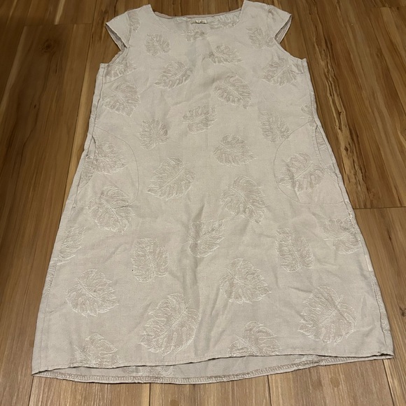 Lina Tomei Dresses & Skirts - Lina Tomei Elegant Cream Leaf Tropical Linen Dress Size Medium